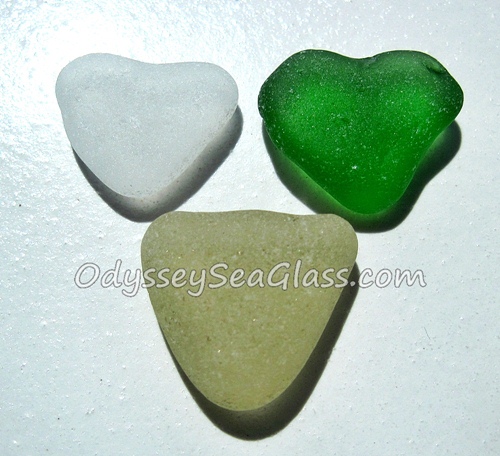 6 seafoam Spanish sea glass hearts